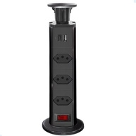 Torre de Tomadas Embutir Mesa: 3 Tomadas + USB + USB-C (Preta) - imagem 3