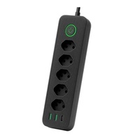 Régua de Energia Inteligente: 5 Tomadas, 2 USB-A + 1 USB-C, Cabo 2m (Preto) - imagem 2