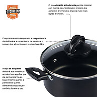 Caçarola Antiaderente 24cm com Tampa de Vidro - 4L Preto - imagem 2