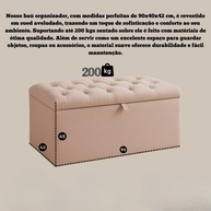 Baú Organizador Puff Estofado 90x40x42cm - Multiuso com Tampa Lisa Preto, Assento e Armazenamento para Sala e Quarto - imagem 4