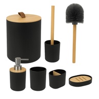 Kit Banheiro 6 Peças em Preto com Bambu – Moderno e Funcional - imagem 1