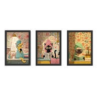 Kit 3 Quadros Decorativos 18x24 cm com Moldura de Madeira - Gatos Banheiro e Lavabo (Preto) - imagem 4