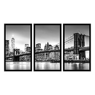 Kit 3 Quadros Decorativos Grandes com Moldura Preto e Branco Manhattan - Transforme Seu Ambiente com Estilo - imagem 2