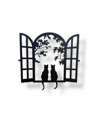Quadro Decorativo Casal de Gatos na Janela em MDF Preto - Decore com Charme e Estilo - imagem 1