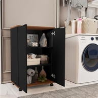 Balcão Prático para Cozinha com Microondas – Armário Multiuso 2 Portas em Preto - imagem 5