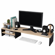 Suporte para Monitor de Mesa em Madeira MDP 100cm - Design Ergonômico Preto ou Preto & Mel - imagem 4