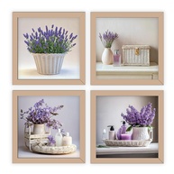 Kit 4 Quadros 18x18 cm com Moldura e Vidro - Decoração para Banheiro e Lavabo com Flores Lilás (Preto) - imagem 1