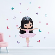 Adesivo de Parede Bailarina Cabelo Preto Longo - Decoração Infantil Elegante e Segura - imagem 1