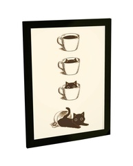 Quadro Decorativo A3 Gato Preto e Café - Ilustração Engraçada com Moldura - imagem 1