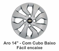 Jogo 4 Calotas Esportivas Prata Aro 14 para Chevrolet Onix/Prisma (2017-2020) com Emblema Preto - imagem 3