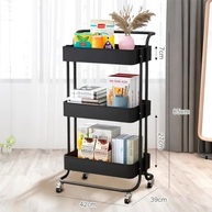 Carrinho Organizador 3 Níveis com Rodízios Giratórios - Metal Preto para Cozinha e Banheiro - imagem 4
