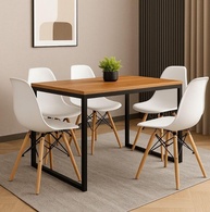 Kit 4 Cadeiras Eiffel Charles Eames DSW em Polipropileno Preto com Base de Madeira Clara – Estilo Escandinavo Moderno para Sala de Jantar, Cozinha ou Escritório - imagem 3