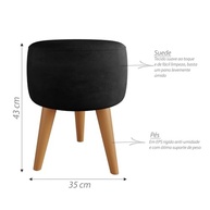 Puff Redondo Estofado com Pé Palito – Banqueta Decorativa Moderna em Preto - imagem 3