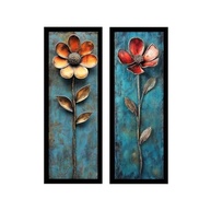 Kit 2 Quadros Decorativos para Sala e Varanda - Moldura em Madeira com Vidro e Flores em Metal Preto - imagem 2