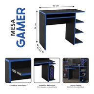 Mesa Escrivaninha Gamer Preto/Azul - Design Moderno para PC e Escritório - imagem 3