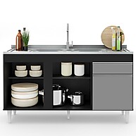 Balcão Gabinete com Pia Inox 150cm – Dakota Preto/Cinza - imagem 2