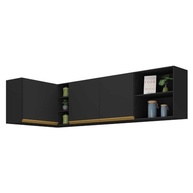 Kit Armário de Cozinha Aéreo Canto 90cm + Aéreo 150cm Veneza - Design Moderno em Preto/Dourado - imagem 2
