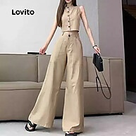 Calças Casuais Lovito com Botão e Bolso para Primavera/Verão - imagem 2