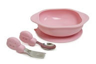 Kit Tigela com Sucção + Colher e Garfo Infantil Rosa - Primeiros Passos na Alimentação Autônoma - imagem 1