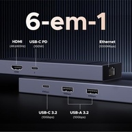 UGREEN Revodok Pro 6 em 1 USB C Hub, Adaptador Gigabit Ethernet com 4K 60Hz HDMI, 100 W PD, Portas de Dados USB A&C 3.2 de 10 Gbps Compatível com Mac M1/M2/M3, iPad, iPhone 16 Pro/Pro Max, Steam Deck - imagem 3