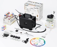 MEEDEN Kit Aerógrafo Profissional com Compressor Silencioso 1/5 HP + 3 Pistolas e Tintas Acrílicas 24 Cores - imagem 1
