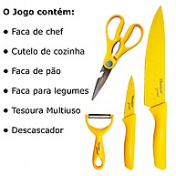 Faqueiro Gourmet 6 Peças: Aço Inox Amarelo Profissional - imagem 2