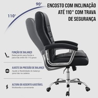 Cadeira de Escritório Profissional com Encosto Alto, Apoio Lombar e Reclínio - Até 200kg - imagem 4