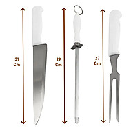 Kit Churrasco Inox: Faca, Garfo e Chaira Profissional - imagem 2