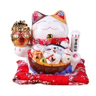 Gato da Sorte Maneki Neko Cerâmica Branca 18cm - Amuleto da Prosperidade Japonês - imagem 2
