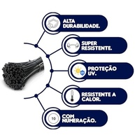 Kit 300 Unidades Cinta Abraçadeira Nylon 15cm, 20cm, 30cm x 3,6mm - Preta Reforçada e Proteção UV - imagem 4