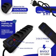 Filtro de Linha 5m com 6 Tomadas: Proteção Elétrica Essencial para Seus Dispositivos (Branco) - imagem 3