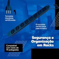 Extensão Régua Rack 19" MVolts: 8 Tomadas, 1m Cabo e Proteção para Seus Equipamentos - imagem 4