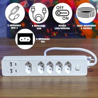 Filtro de Linha Premium 5 Tomadas + USB/Tipo-C Bivolt 2m: Proteção e Conectividade Total! - imagem 4