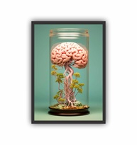 Quadro Decorativo Profissão Psicologia Cérebro Pote Moldura Preta - Design Exclusivo para Ambientes Elegantes - imagem 1