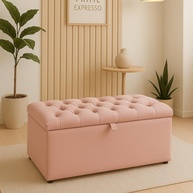 Baú Organizador Puff Estofado 90x40x42cm - Multiuso com Tampa Lisa Preto, Assento e Armazenamento para Sala e Quarto - imagem 3