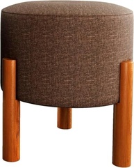 Puff Redondo Luxo Decorativo Charme com Pés de Madeira em Linho Marrom - Conforto e Estilo para Seu Ambiente - imagem 2