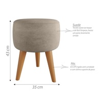 Puff Redondo Estofado com Pé Palito – Banqueta Decorativa Moderna Bege - imagem 3