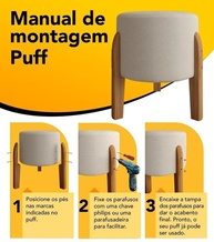 Puff Estilo Mesa em Tecido Bouclé Bege com Pés de Madeira Maciça - Design Sofisticado e Multifuncional - imagem 5