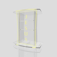 Púlpito de Acrílico com LED Amarelo e Gravação 'Jesus' - Modelo ABRAÃO com Porta-Microfone - imagem 2