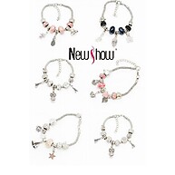 Pulseira Berloques Feminina Prata, Rosa e Dourada – Kit com 6 Unidades - imagem 1