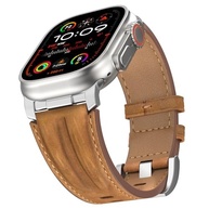 Bouixel Pulseira de couro genuíno de grão superior compatível com Apple Watch Ultra 3 de 49 mm, 46 mm, 45 mm, 44 mm e 42 mm, pulseira de metal resistente para Apple Watch Ultra 2/1 séries 11 10 9 8 7 - imagem 2