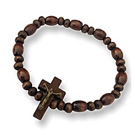 Pulseira Imbuia com Cruz e Cristo Elástico - imagem 1
