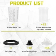 Kit de Forros e Tampas Descartáveis para Pistolas de Pulverização - 800ml | 45 Unidades + Acessórios - imagem 3