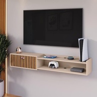 Rack Bancada Parede Home Supremo TV 55" com Nicho e Porta Puxador Concha - Design Moderno Fendi/Ripado - imagem 4