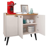 Aparador Balcão Buffet 3 Portas com Prateleira e Puxadores Concha - Design Off White e Cinamomo - imagem 2