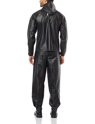 Conjunto Capa de Chuva Masculina Pioneira em PVC Preto Refletiva com Capuz e Zíper - Proteção Total! - imagem 3