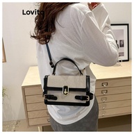 Bolsa Lovito Casual Retalhos Contraste Cores Palha PU Quadrada - imagem 2