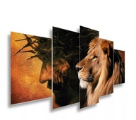 Quadro Decorativo Jesus Leão de Judá - Kit 5 Peças Mosaico Religioso Premium - imagem 1