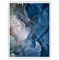 Quadro Decorativo 90x60cm com Moldura de Madeira - Estampa Mármore Azul Escuro para Sala, Quarto e Escritório - imagem 1