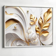 Quadro com Moldura Folhas Douradas Abstrato - Arte Decorativa para Sala e Quarto - imagem 4